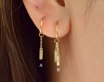 14K Solid Gold Rectangle Bar Charm Cartilage Hoop Charm Daith Helix Hoop Charm Tragus Rook Hoop Charm Huggie Charm Disc Necklace charm