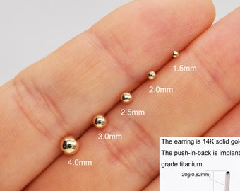 14k Solid Gold Ball Kraakbeen Ball Stud Earring Conch Earring Tiny Stud Earring Kraakbeen Stud Helix Stud Tragus Stud Push In Back 20g