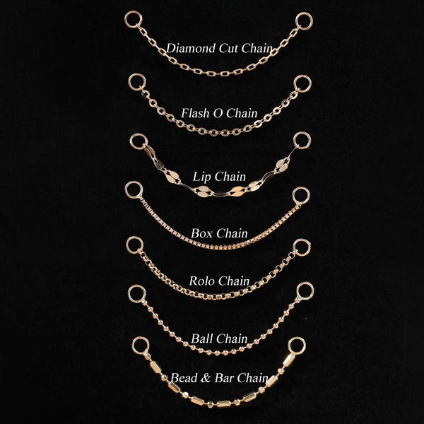 14k Solid Gold Custom Dangle Chain Attachment Industrial Chain Single Sequin Helix Chain Personalization Ear Chain Nose Chain Connector