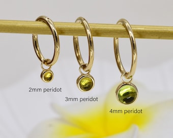 14K Solid Gold Natural Peridot Charm Dainty Cartilage Hoop Charm Peridot Daith Helix Hoop Charm Tragus Rook Charm Dangle Necklace Charm