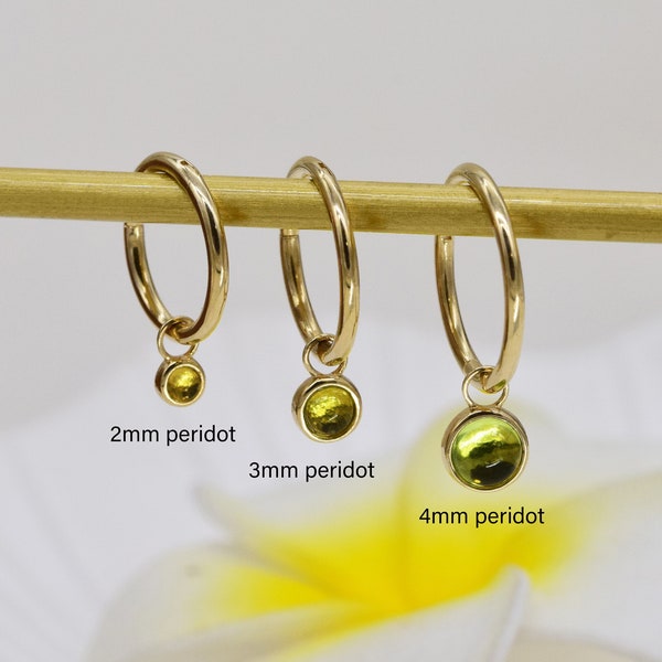 14K Solid Gold Natural Peridot Charm Dainty Cartilage Hoop Charm Peridot Daith Helix Hoop Charm Tragus Rook Charm Dangle Necklace Charm