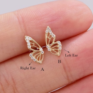 14K Solid Gold Butterfly Wing Earring Helix Half Wing Butterfly Earring Tragus Stud Conch Earring Butterfly Jewelry Flat Back Earring 20g