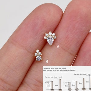 14k Solid Gold Crown Cluster Internally Threaded Ear Cartilage Stud Tragus Conch Helix Piercing Flat Back Earring Gift For Her 18g 20g