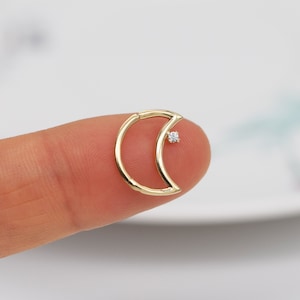 14k Solid Gold Cresent Moon Daith Clicker Hoop Moon Septum Ring Hinged Cliker Hoop Tragus Helix Piercing Conch Earring Gift For Her 16g