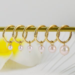 14K Solid Gold Süßwasser Perle Ohrring Hoop Charme baumeln Perle Huggies Charme Mini Rook Hoop Charme Halskette baumeln Charme Perle Helix Charme