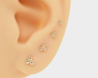 14k massief goud Three Dot kraakbeen Stud Earring Tiny Conch Earring kraakbeen Stud Helix Stud Tragus Stud Push in rug cadeau voor moeder