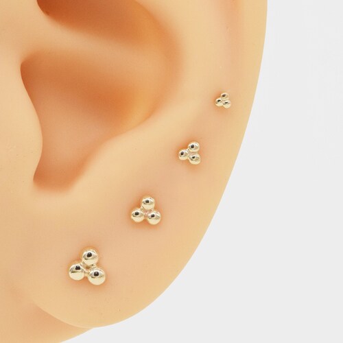 14k Solid Gold Dot Cartilage Gold Stud Earrings Disc Conch Etsy