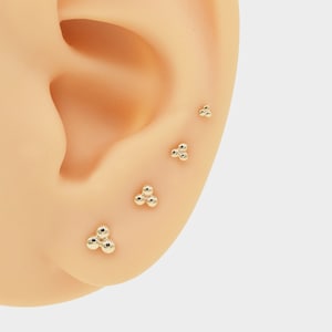 14k Solid gold Three Dot Cartilage Stud Earring Tiny Conch Earring Cartilage Stud Helix Stud Tragus Stud Push in back Gift for Mom image 1