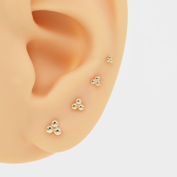 14k Solid gold Three Dot Cartilage Stud Earring Tiny Conch Earring Cartilage Stud Helix Stud Tragus Stud Push in back Gift for Mom