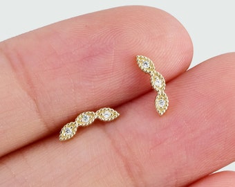 14k Solid Gold Tiny Climber Stud Cartilage Piercing Gold Clear CZ Crawler Helix Stud Conch Earring Tragus Lobe Stud Flat Back Earring