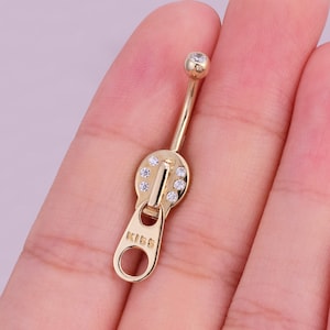 14k Solid Gold 14g Zipper Belly Button Ring Navel Piercing Threaded navel Belly Ring Barbell Piercing Jewelry
