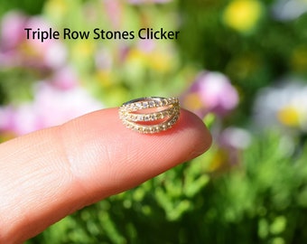 14k massief goud drievoudige rij stenen neus septum ring tragus helix kraakbeen Daith conch ring 16g 8mm piercing sieraden