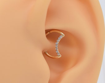 14k Solid Gold Crescent Moon Cartilage Hoop Moon Septum Ring Septum Clicker Helix Hoop Daith Ring Conch  iercing Jewelry  16g