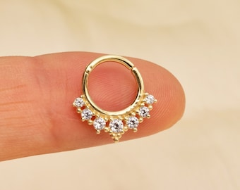 14k Solid Gold Septum Hoop Clicker Tragus helix Cartilage Daith Conch Nose Lip 16g Nose Ring Septum Piercing Jewelry