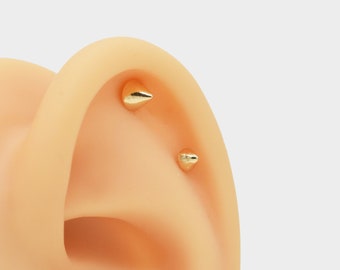 14k Oro macizo Pendiente de punta pendiente de cono pendientes de cono espárrago de espiga pendiente minimalista semental geométrico Helix semental tragus semental de caracola