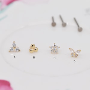 14k Solid Gold Beaded Cartilage Stud Earring Conch Earring Tiny Stud Earring Cartilage Stud Helix Stud Tragus Stud Push in back Gift for Her