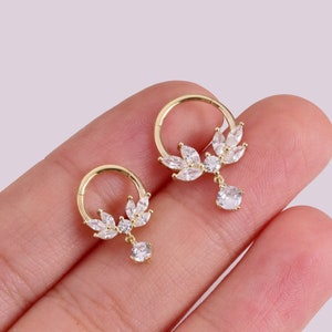 14k Solid Gold Dangle CZ Vine Hoop Clicker Seamless Hinged Segment Hoop Earring Septum Ring Nose Piercing Cartilage Helix Daith Hoop 16g