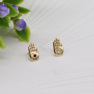 14k Solid gold Tiny Hand Cartilage Gold Hand Stud Earrings conch earrings tiny stud earrings helix stud tragus studs push in back