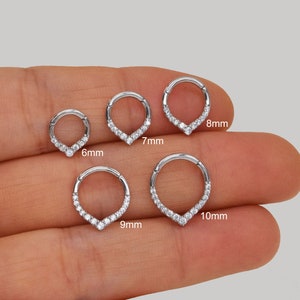 14k Solid White Gold CZ Teardrop Septum Ring Daith Earring Clicker Hoop Earring Nose Ring Conch Rook Hoop Tragus Jewelry Cartilage Hoop