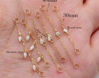 14K Chaîne en or massif Boucle d’oreille Veste Fringe Dangle Chaîne Charme Accessoire Chaîne Convertible Boucle d’oreille Chaîne Attachement Chaîne Connecteur Piercing