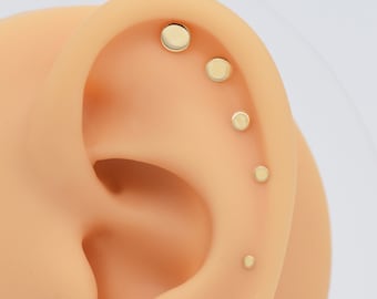 14k Oro sólido Punto Cartílago Oro Stud Pendiente disco caracola pendiente pequeño perno pendiente cartílago perno hélice perno tragus perno empuje hacia atrás