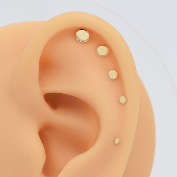 14k Solid gold Dot Cartilage Gold Stud Earring disc conch earring tiny stud earring cartilage stud helix stud tragus stud push in back