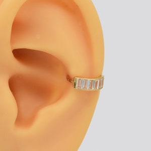 14k Solid Gold Baguette Septum Hoop Ring Daith Nose Ring Tragus Earring helix Hoop Cartilage Daith Huggie Clicker Conch Earring Hoop 16g