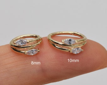 14K Solid Gold Hinged Clicker Marquise stone hoop Huggie hoop, Cartilage earring, Conch Hoops, Helix hoops, Nose hoop,