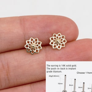 14k Solid Gold Blume Ohrstecker Lotus Blume Knorpel Ohrring Blume Helix Bolzen Tragus Ohrring Zierliche Wohnung Ohrring 20g