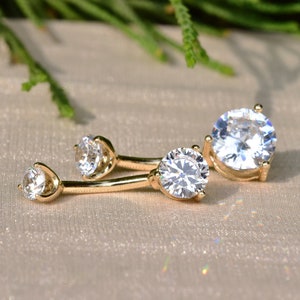 14k ソリッドゴールド 14g ボタン ベリーリング へそピアス ラウンドシェイプ 2石 ねじ込み式へそ ベリーリング ジュエリー バーベル