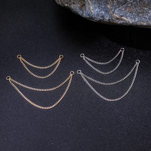 Catena a maglie cubane pendenti doppie in oro massiccio 14k, con connettore a catena pendente, catena avvolgente a forma di conchiglia, catena industriale, accessorio per orecchini.