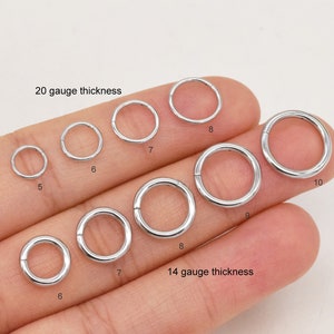 Aro de ombligo con bisagra y cierre de clic, de oro blanco macizo de 14 quilates, para cartílago, caracola, sin costuras, para hélice, septum, 20 g/14 g