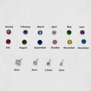 14k Solid Yellow Gold 2mm 2.5mm 3mm 4mm Birthday Stone Threadless Push In Flat Back 6mm 8mm 10mm Labret Tragus Cartilage Ear Stud