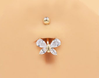 Navel Belly Ring 14k Yellow Gold Filled gf 20 gauge with Asian flat bead 