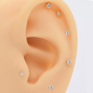14k Solid Gold Multiple Size Cartilage Earring Round Helix Stud Conch Piercing Threadless Push In Labret Stud Flat Back Earring
