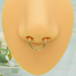 14k Solid Gold Septum Hoop Clicker Tragus helix Cartilage Daith Conch Nose Lip Nose Ring Septum Piercing Jewelry multilayer 16g