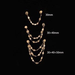 Catena a doppio labbro in oro massiccio 14K, catena a triplo collegamento in oro, catena a labbro per cartilagine, piercing a doppia catena di collegamento