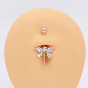 14k ソリッド ゴールド トンボ へそリング ゴールド へそリング アニマル へそリング 14g ピアス ジュエリー