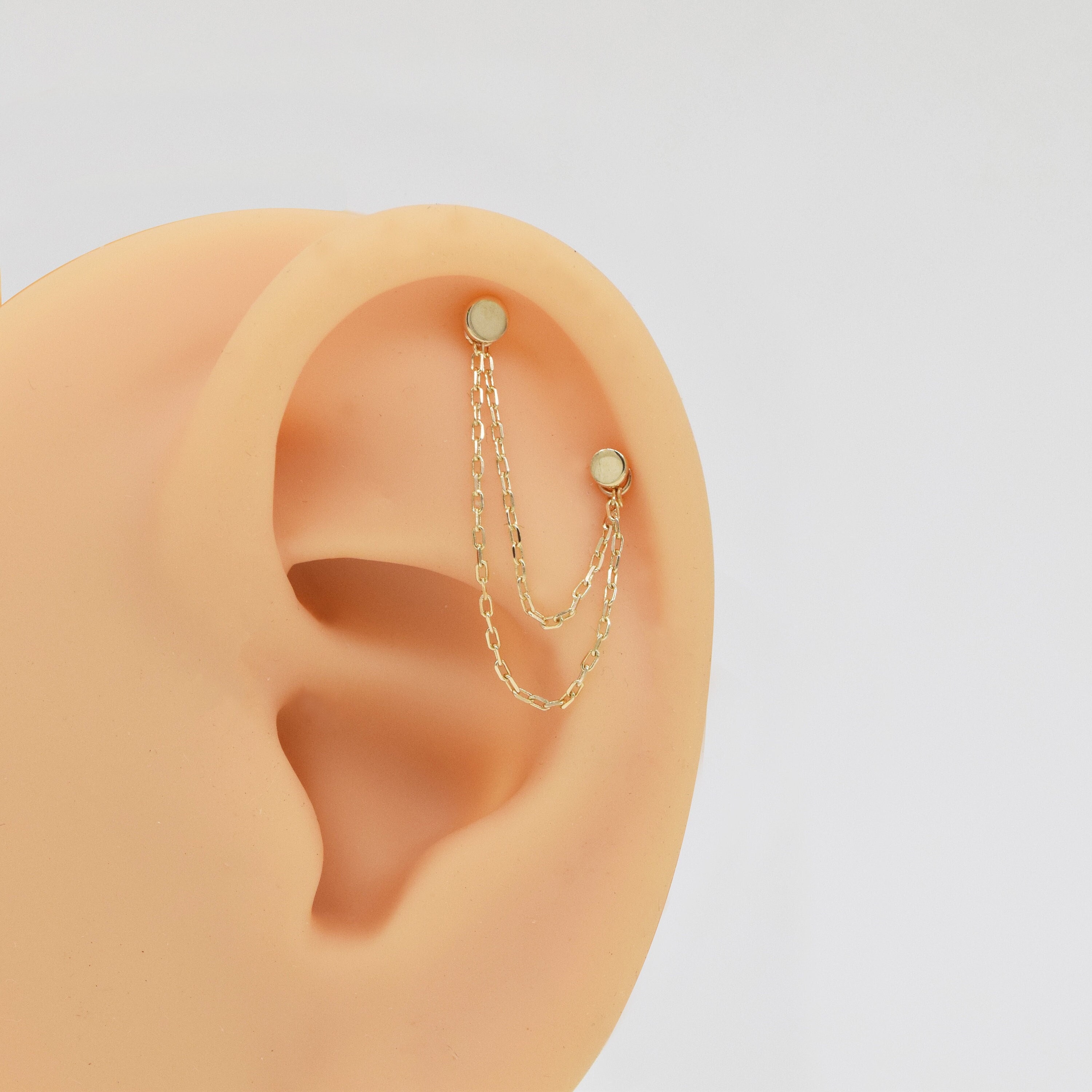 14K Solid Gold Chain for Earring Helix Chain Ear Jacket Chain Charm Chain for Cartilage Earring Triple Double and Single Chain for Piercing