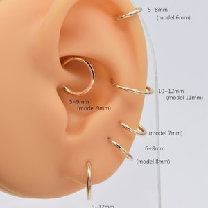 Créoles à cliquet articulées en or massif 14 carats, créoles pour cartilage, créoles pour conque, créoles hélicoïdales pour nez, 18 g/16 g, bijoux de piercing, cadeau pour maman image 2