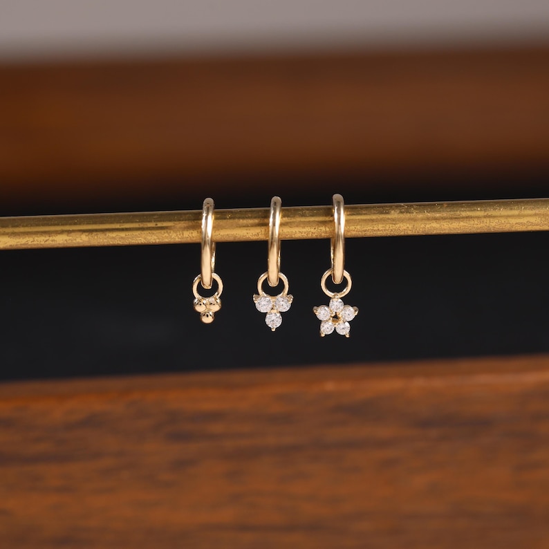 14K Solid Gold Tiny Helix Cartilage Charm, Dangle Clicker Necklace Bracelet Charm Pendent image 11