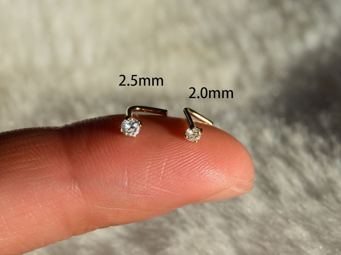 14k Solid Gold Diamond Nose Stud Nose Ring Gold Nose Pin 20g L Etsy