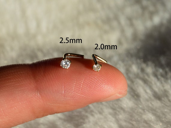 14K Semi-Solid Diamond Accent Nose Stud - 22G 1/4