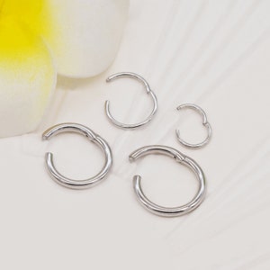 14K Or Blanc Massif Hinged Clicker Hoop Belly Button Hoop Huggie Hoop Cartilage Conch Hoop Helix Hoop Nose Hoop 20g / 14g Piercing Bijoux image 8