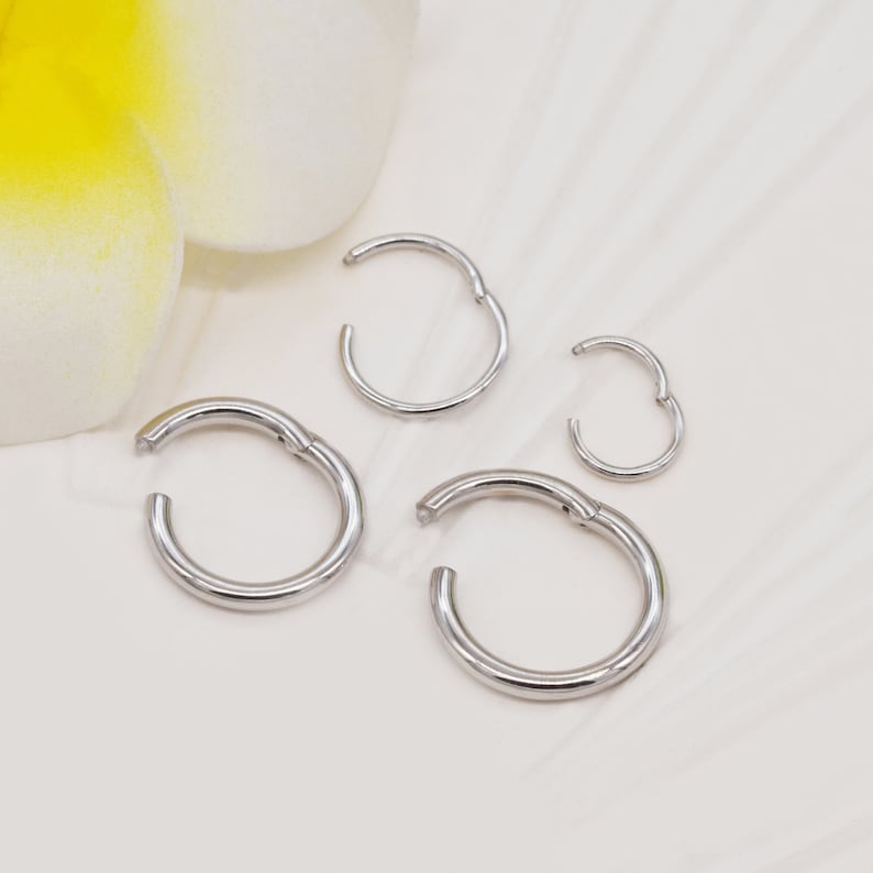 14K Solid White Gold Hinged Clicker Hoop Belly Button Hoop Huggie Hoop Cartilage Conch Hoop Helix Hoop Nose Hoop 20g/14g Piercing Jewelry image 8