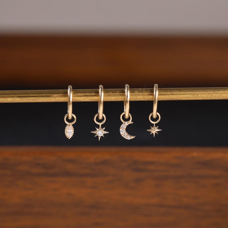 14K Solid Gold Tiny Helix Cartilage Charm, Dangle Clicker Necklace Bracelet Charm Pendent image 10