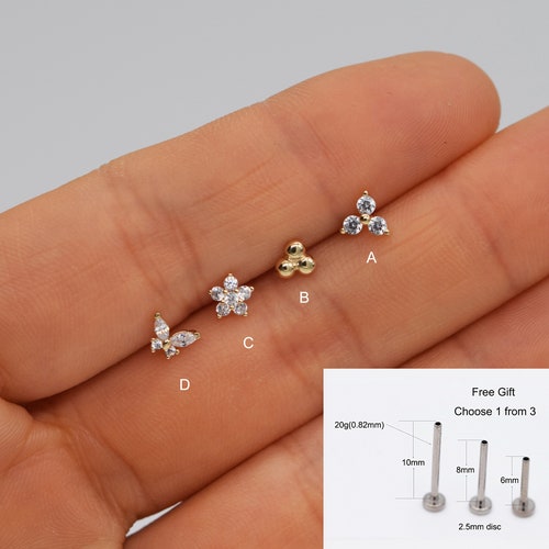 14k Solid Gold Dainty Cartilage Gold Stud Earrings Conch Etsy