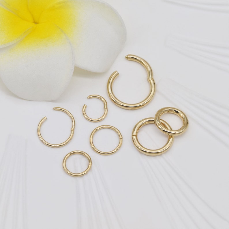 14K Solid Gold Hinged Clicker Hoop Belly Button Hoop Huggie Hoop Cartilage Earring Conch Hoop Helix Hoop Nose Hoop 20g/14g Piercing Jewelry image 8