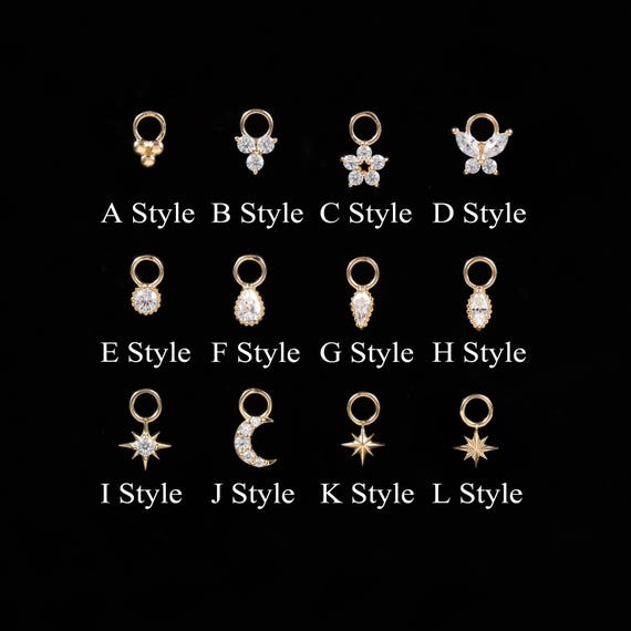 14K Solid Gold Tiny Helix Cartilage Charm, Dangle Clicker Necklace Bracelet Charm Pendent
