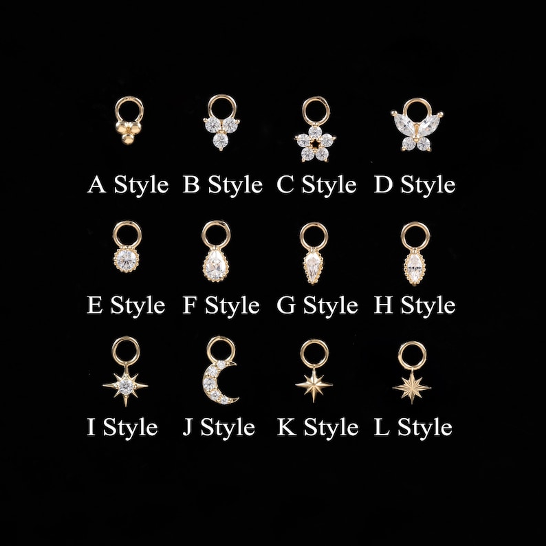 14K Solid Gold Tiny Helix Cartilage Charm, Dangle Clicker Necklace Bracelet Charm Pendent image 1